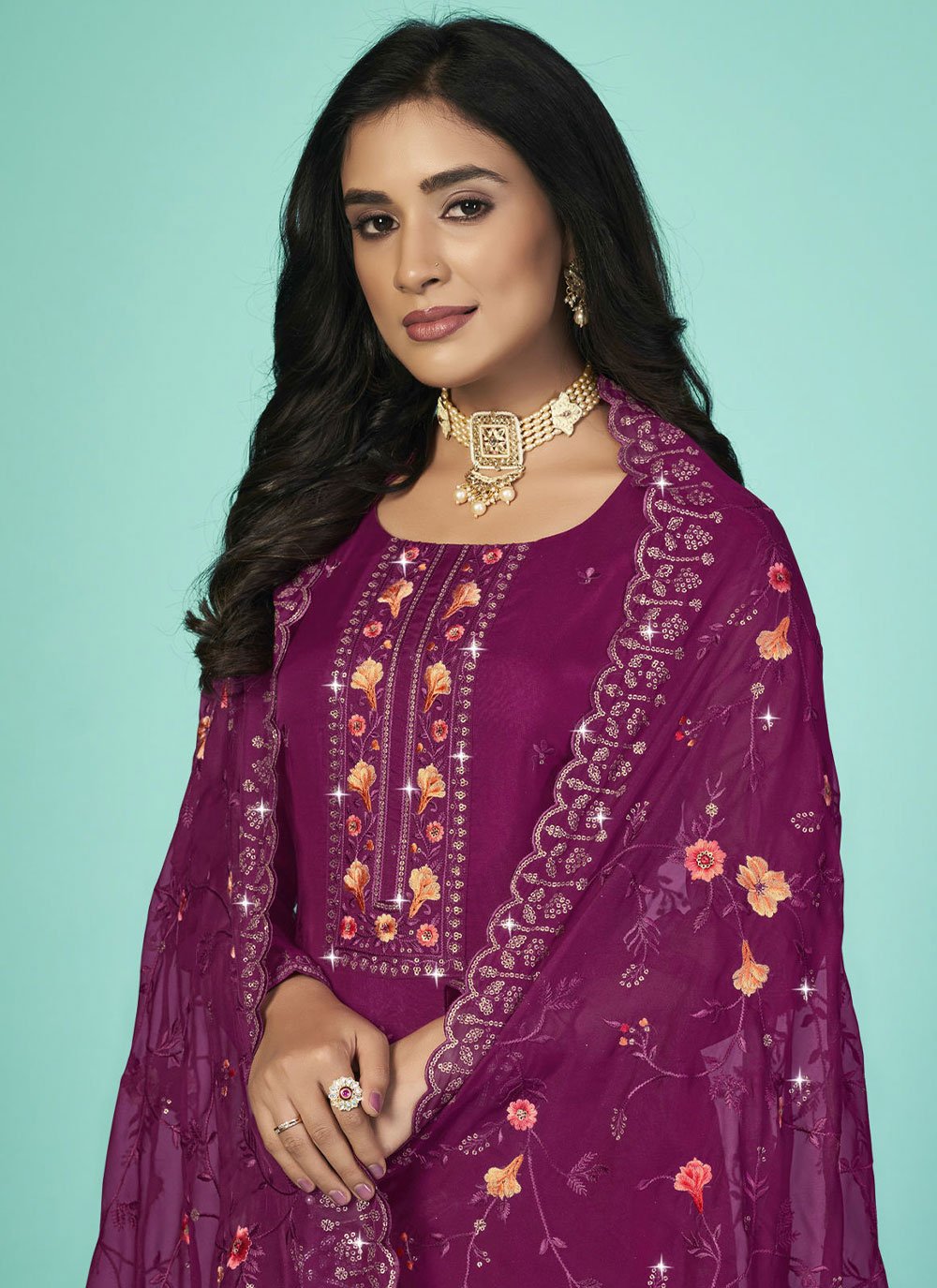 Salwar Suit Organza Purple Diamond Salwar Kameez