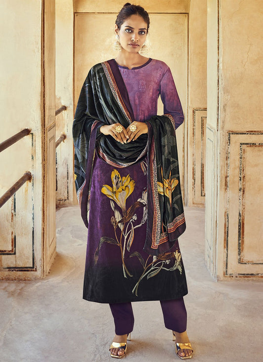 Salwar Suit Velvet Purple Digital Print Salwar Kameez