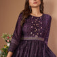 Party Wear Kurti Muslin Viscose Purple Embroidered Kurtis