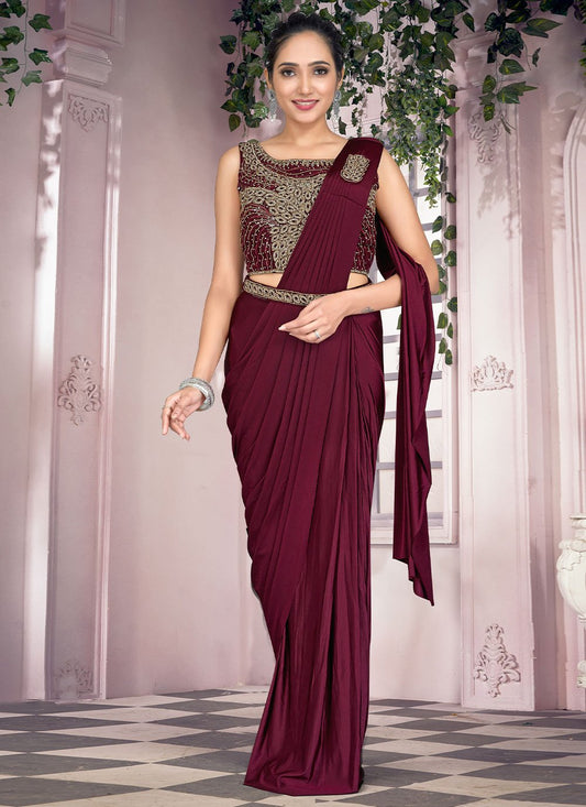 Designer Imported Purple Plain Saree