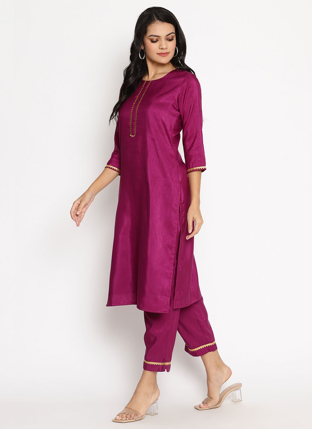 Straight Salwar Suit Crepe Silk Purple Plain Salwar Kameez