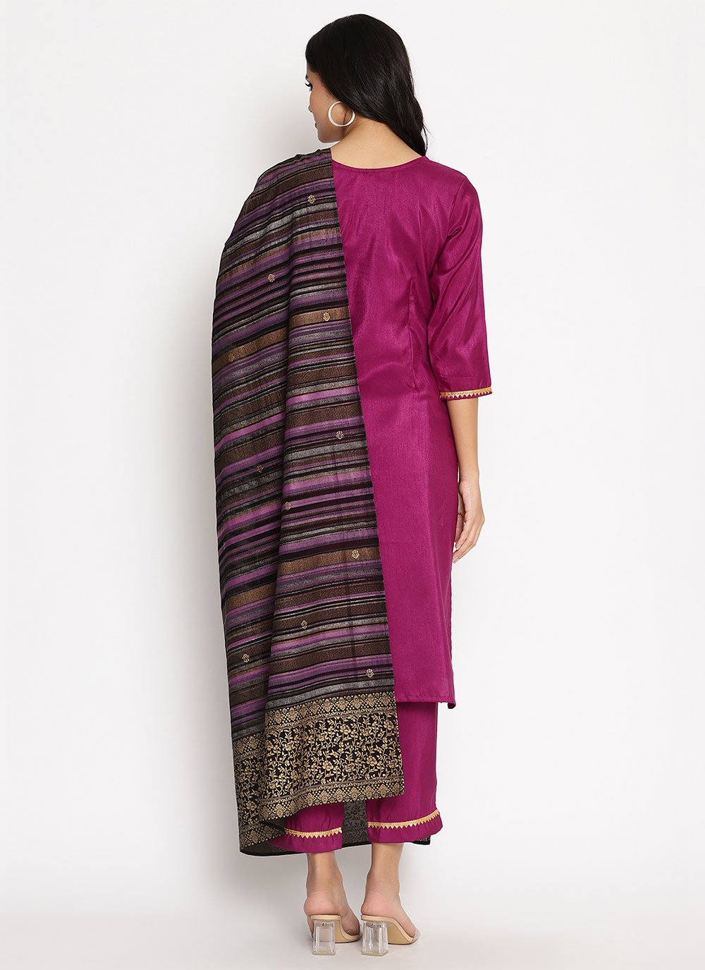 Straight Salwar Suit Crepe Silk Purple Plain Salwar Kameez