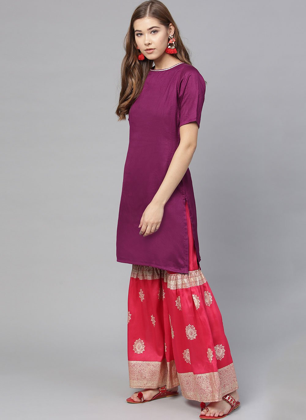 Palazzo Salwar Suit Poly Silk Purple Plain Salwar Kameez