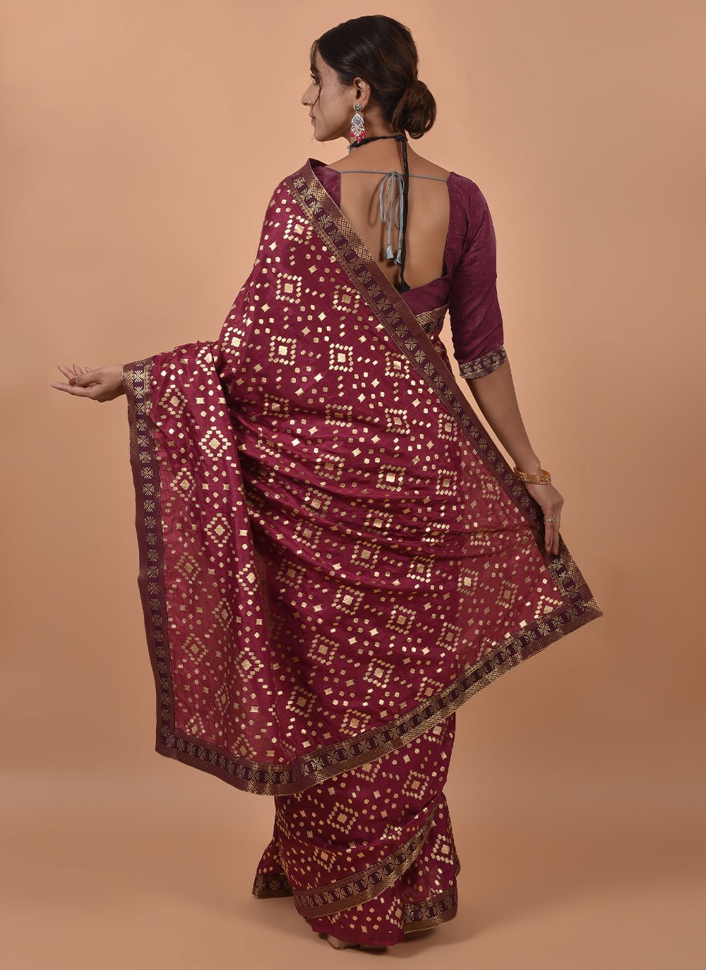 Classic Poly Silk Purple Foil Print Saree