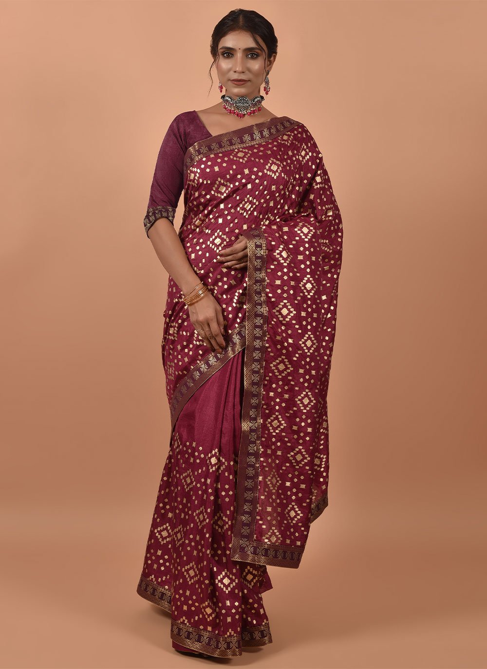 Classic Poly Silk Purple Foil Print Saree