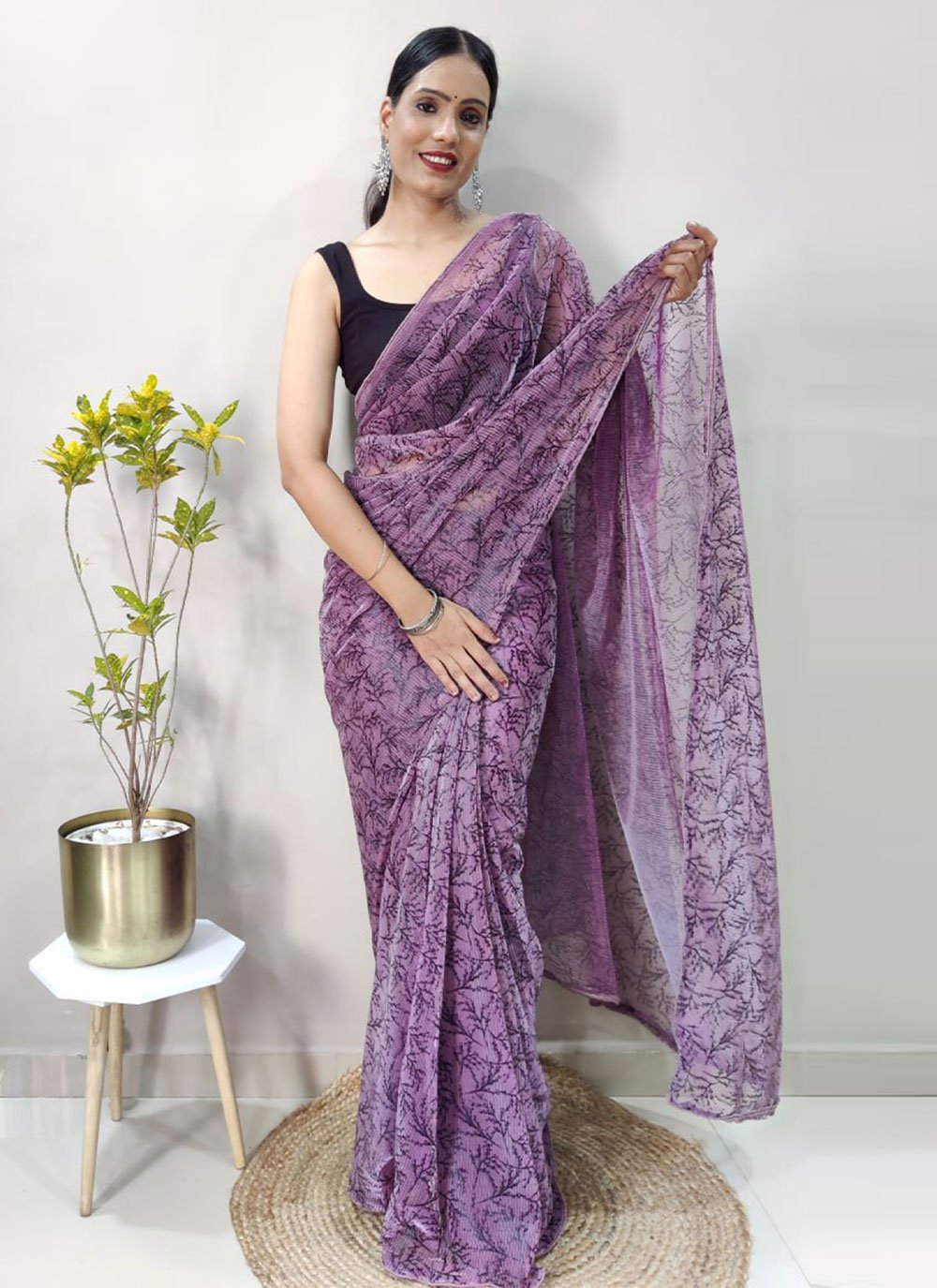 Contemporary Net Purple Print Saree