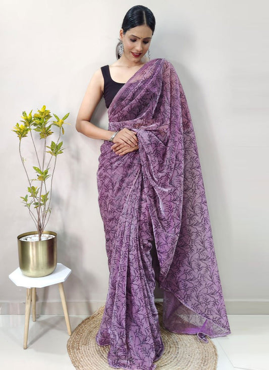 Contemporary Net Purple Print Saree