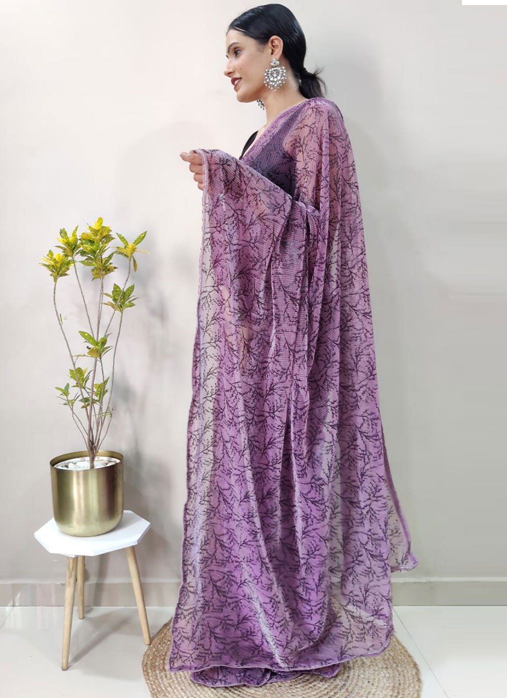 Contemporary Net Purple Print Saree