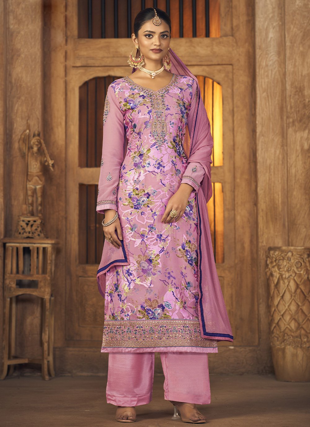 Pakistani Salwar Suit Brasso Purple Embroidered Salwar Kameez