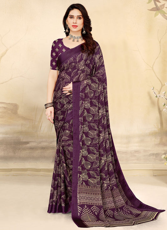 Classic Chiffon Purple Print Saree