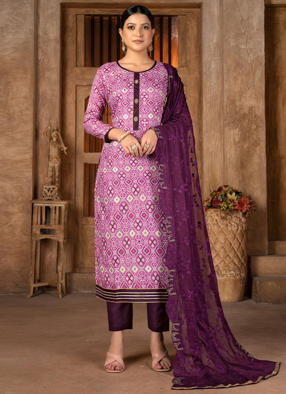 Straight Salwar Suit Cotton Purple Print Salwar Kameez