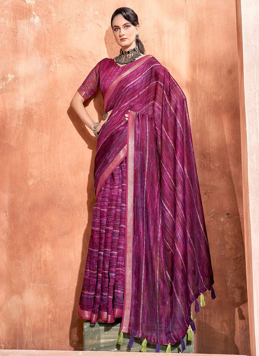 Trendy Saree Cotton Purple Print Saree