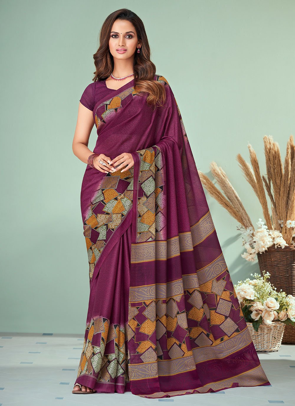 Contemporary Georgette Purple Print Saree