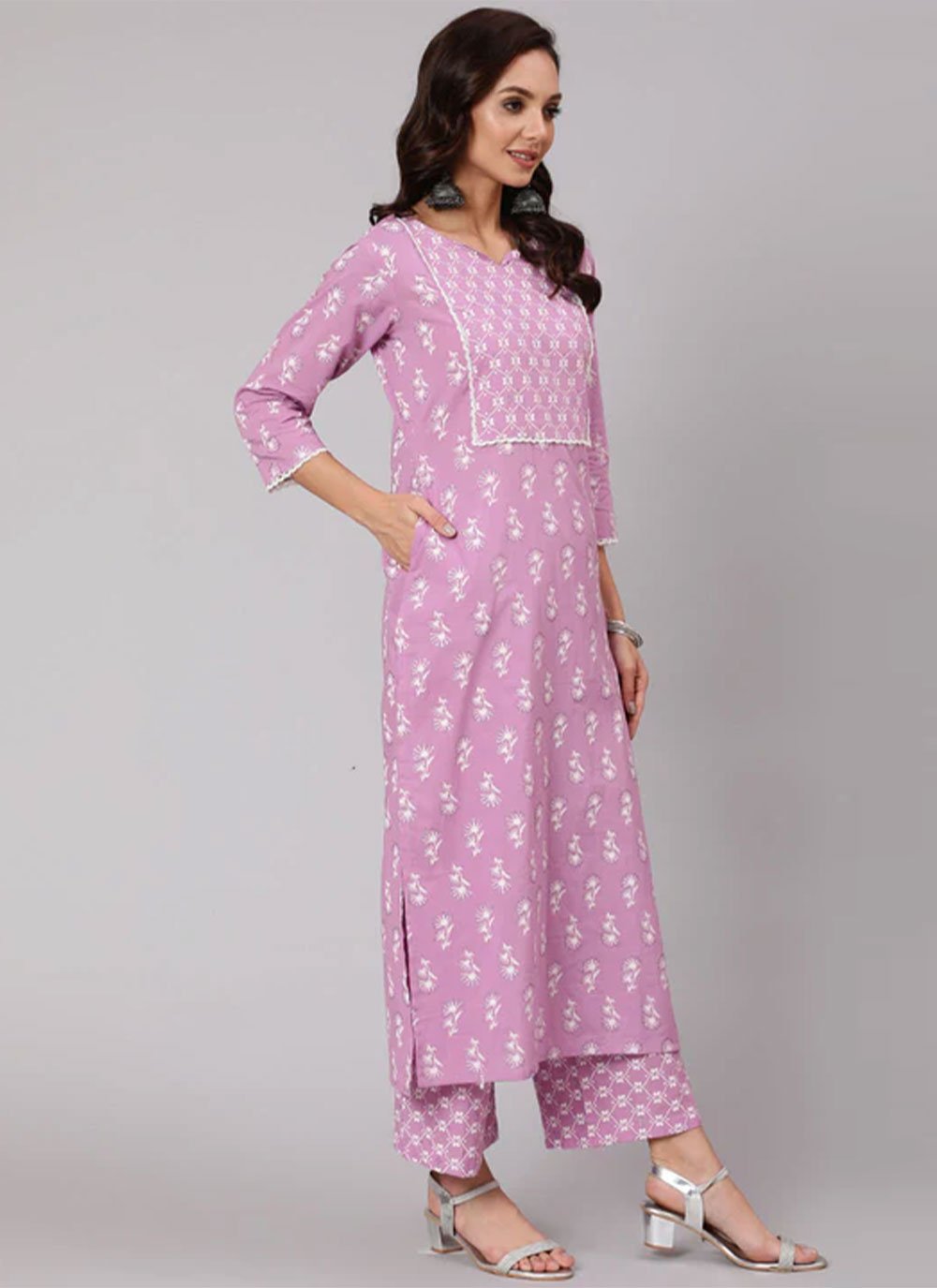 Palazzo Salwar Suit Cotton Purple Print Salwar Kameez