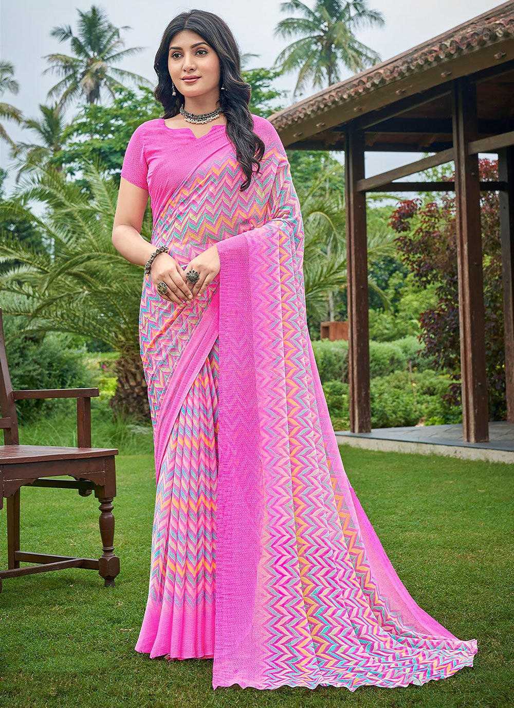 Trendy Saree Chiffon Purple Print Saree