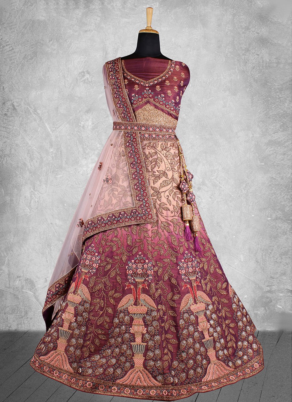 Lehenga Choli Raw Silk Purple Embroidered Lehenga Choli