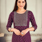 Party Wear Kurti Rayon Purple Embroidered Kurtis