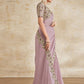 Classic Satin Silk Purple Embroidered Saree