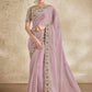 Classic Satin Silk Purple Embroidered Saree