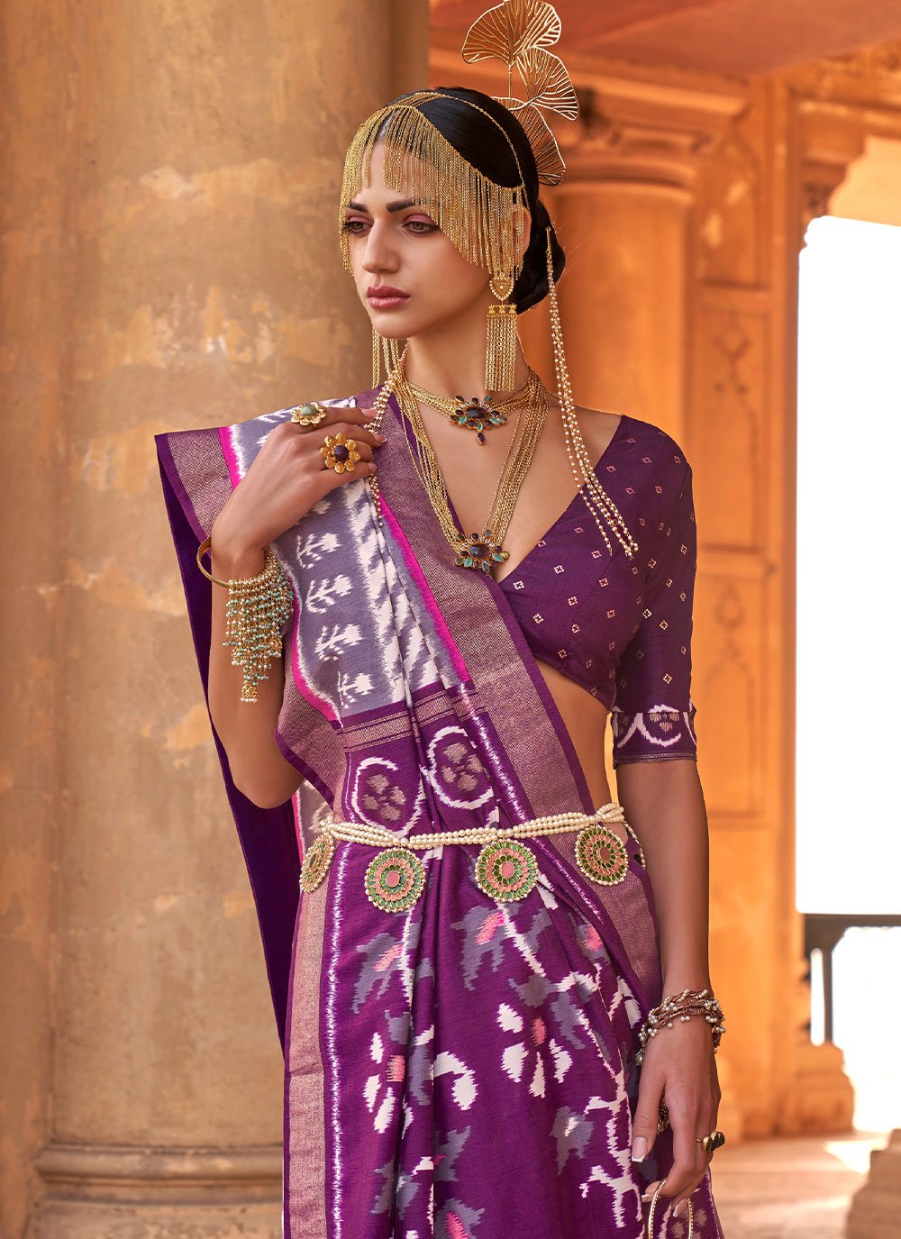 Trendy Saree Silk Purple Patola Print Saree