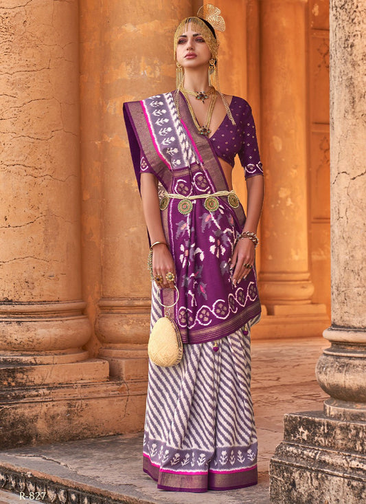 Trendy Saree Silk Purple Patola Print Saree