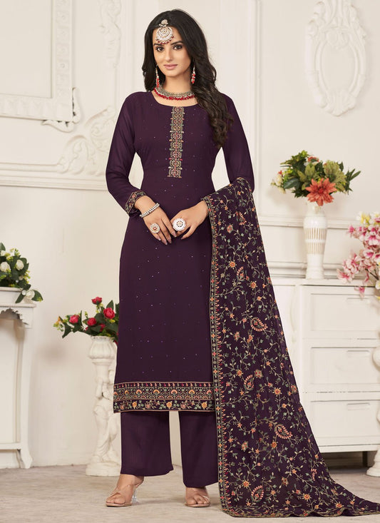 Salwar Suit Georgette Purple Diamond Salwar Kameez