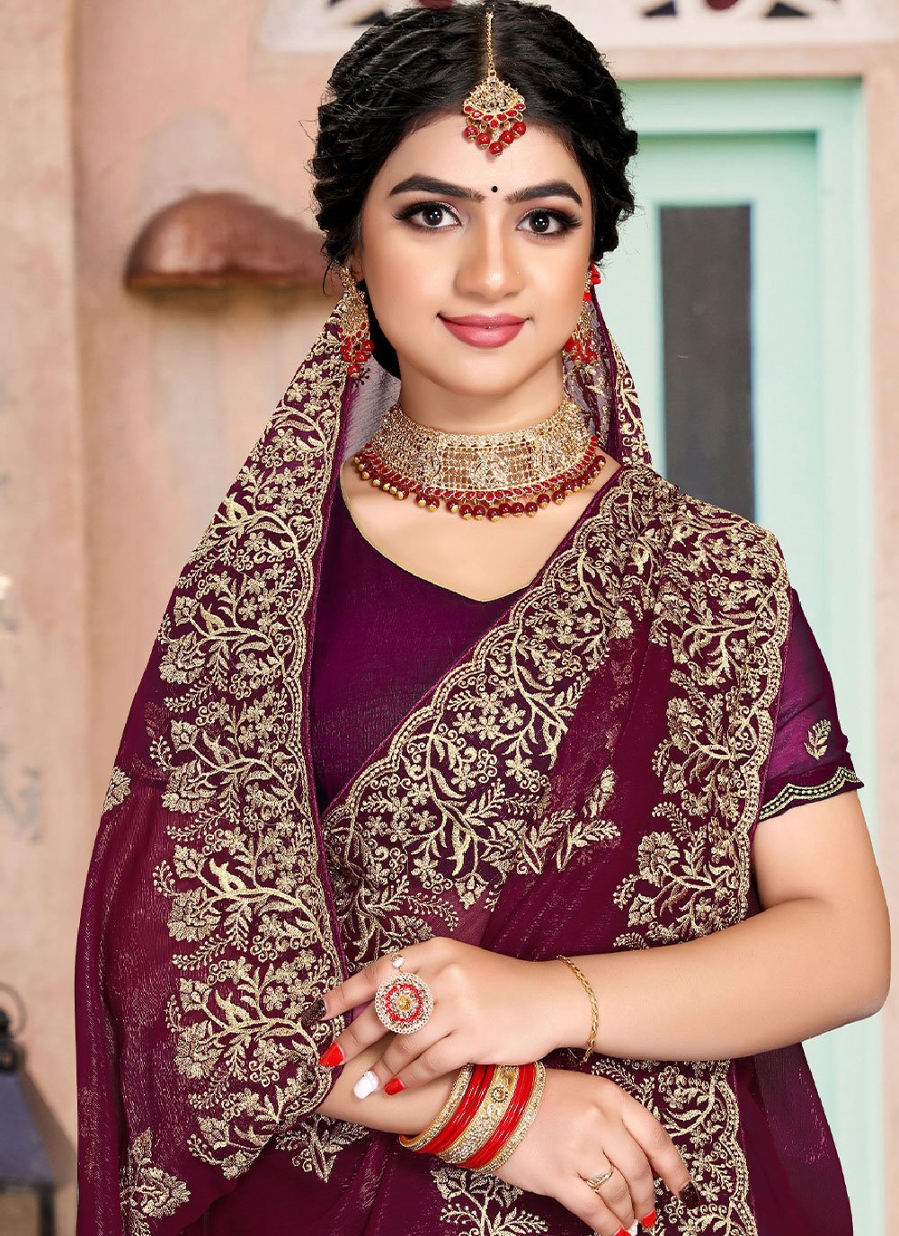 Trendy Saree Shimmer Silk Purple Embroidered Saree