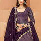 Anarkali Suit Faux Georgette Purple Embroidered Salwar Kameez
