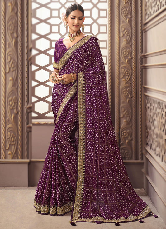 Designer Silk Purple Embroidered Saree