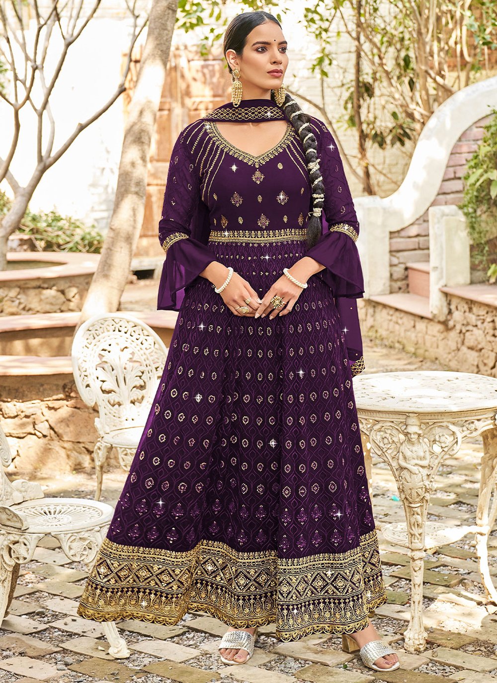 Salwar Suit Georgette Purple Diamond Salwar Kameez