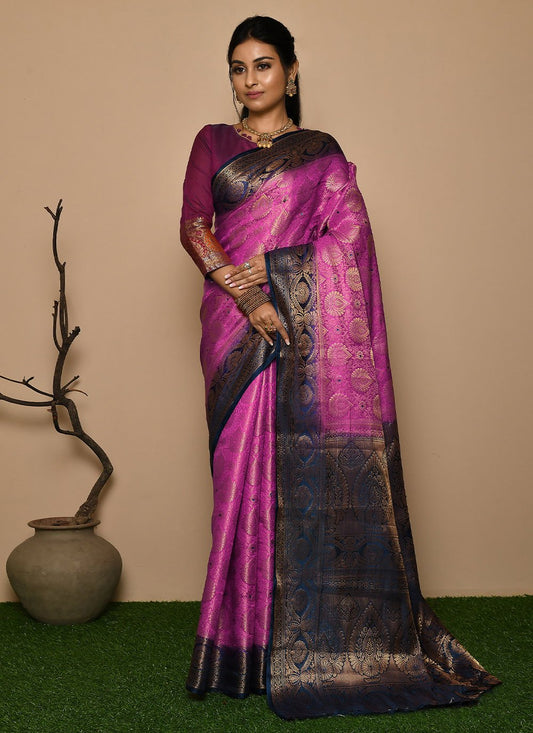 Classic Kanjivaram Silk Purple Weaving Saree