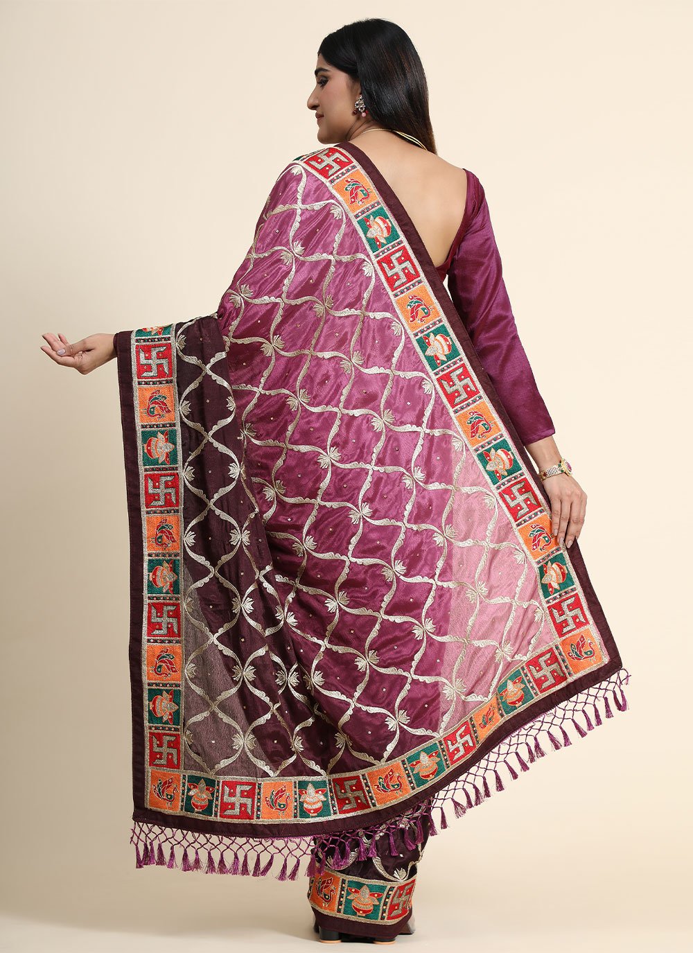 Classic Silk Purple Patch Border Saree