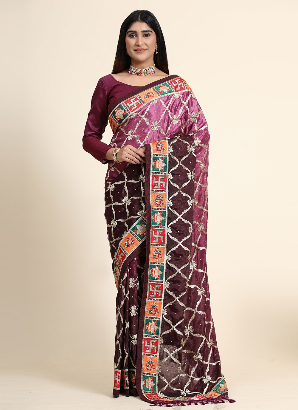 Classic Silk Purple Patch Border Saree