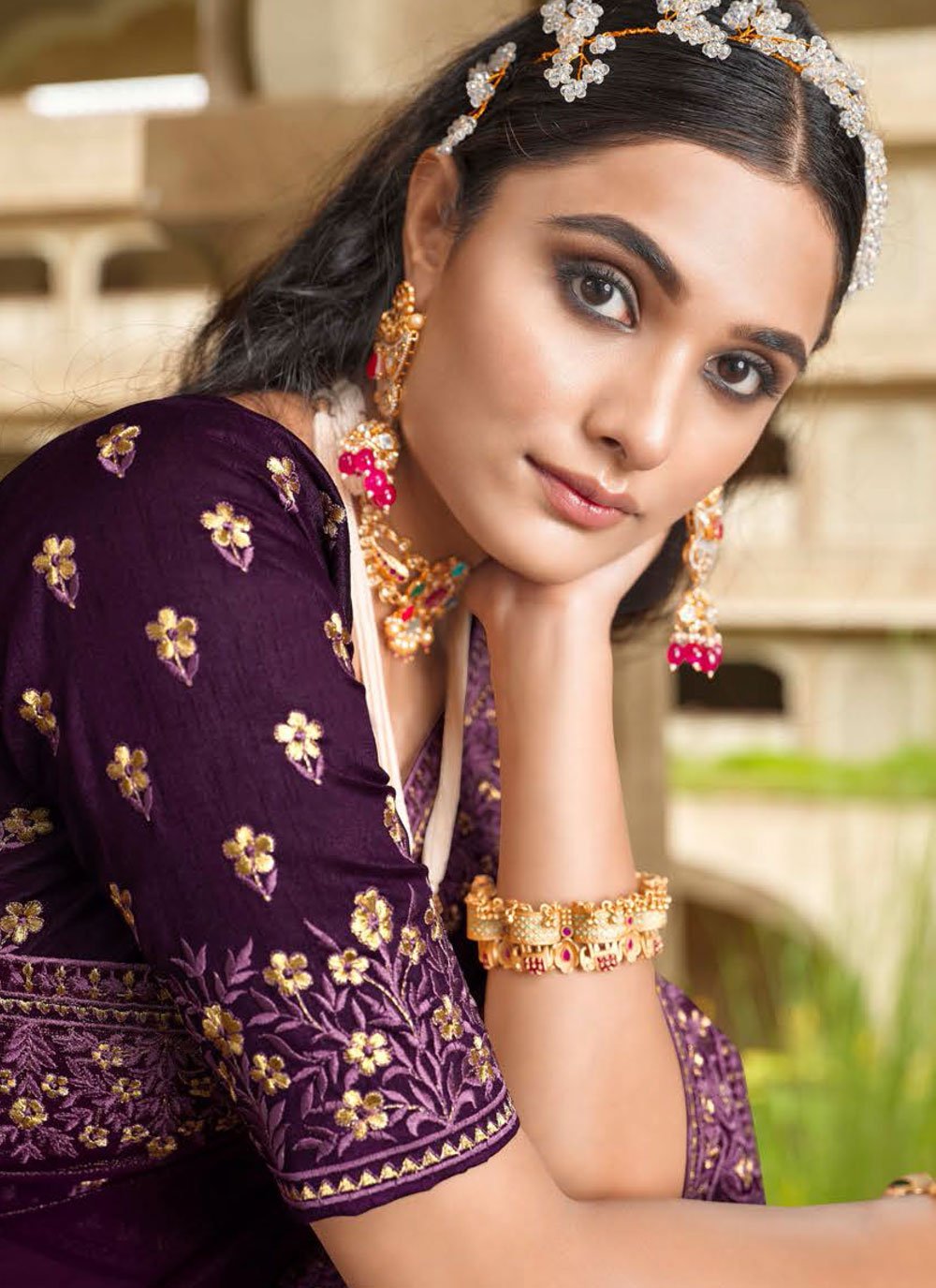 Contemporary Silk Purple Embroidered Saree