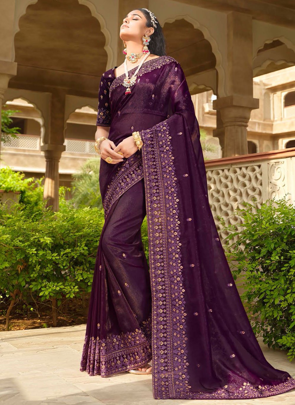 Contemporary Silk Purple Embroidered Saree