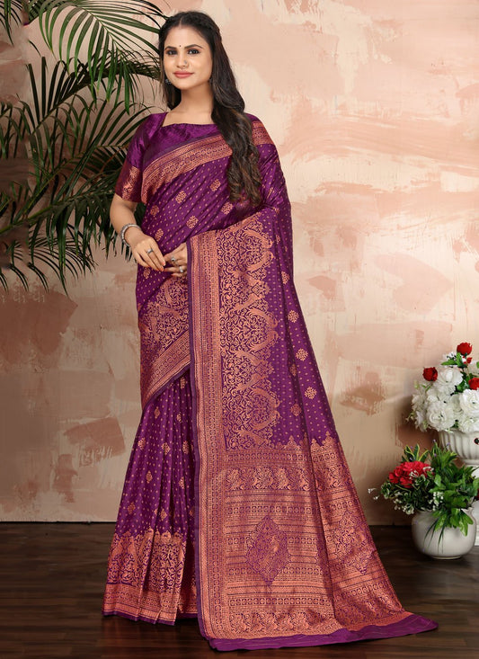 Trendy Saree Banarasi Silk Purple Weaving Saree