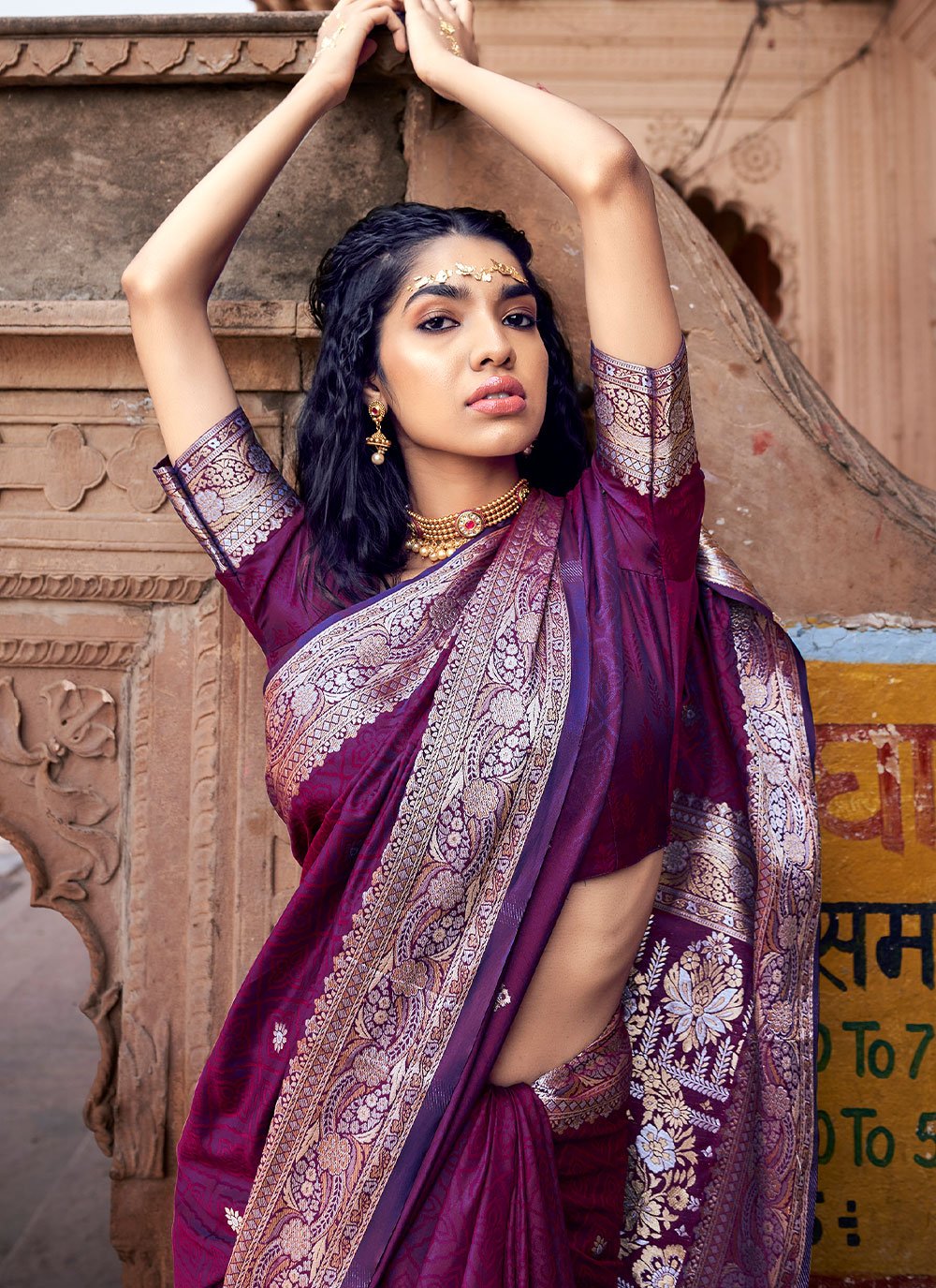 Contemporary Satin Silk Purple Weaving Saree