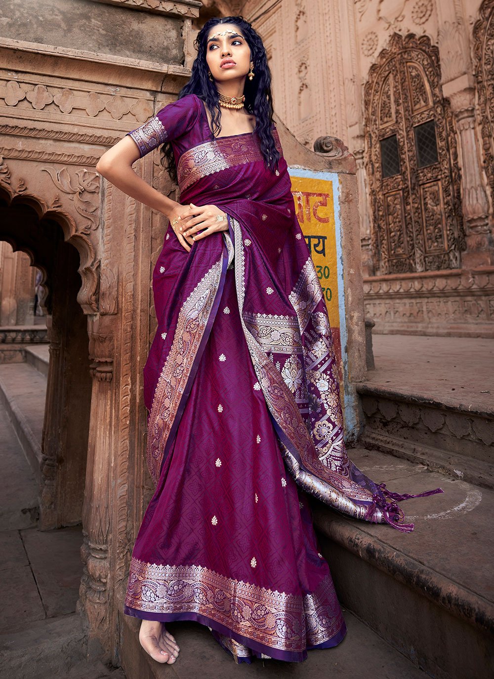 Contemporary Satin Silk Purple Weaving Saree