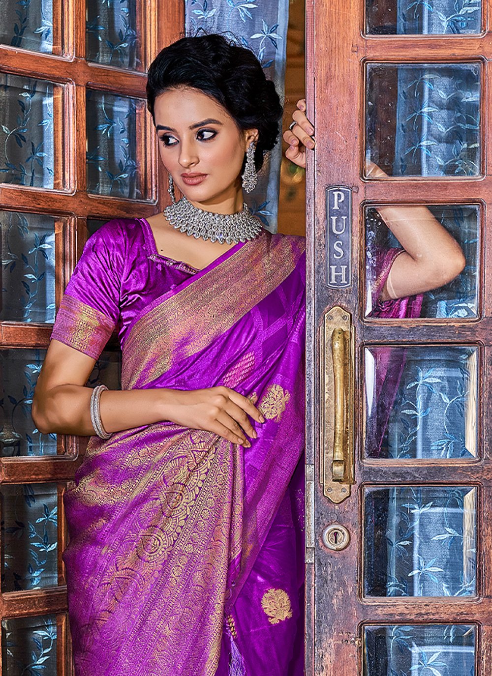 Contemporary Satin Silk Purple Weaving Saree