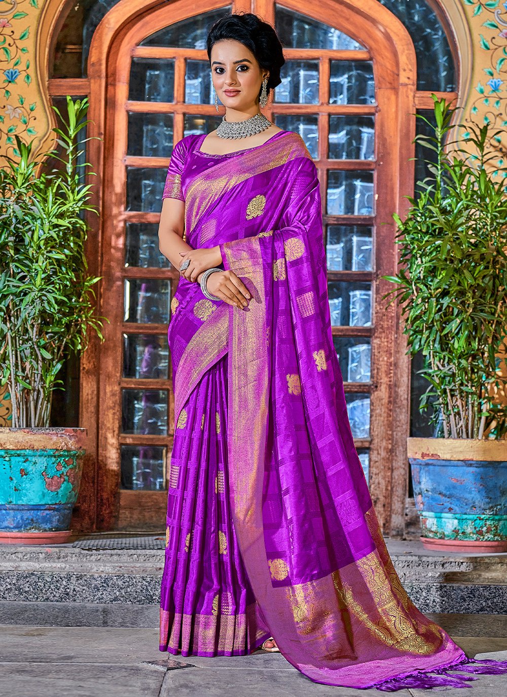 Contemporary Satin Silk Purple Weaving Saree