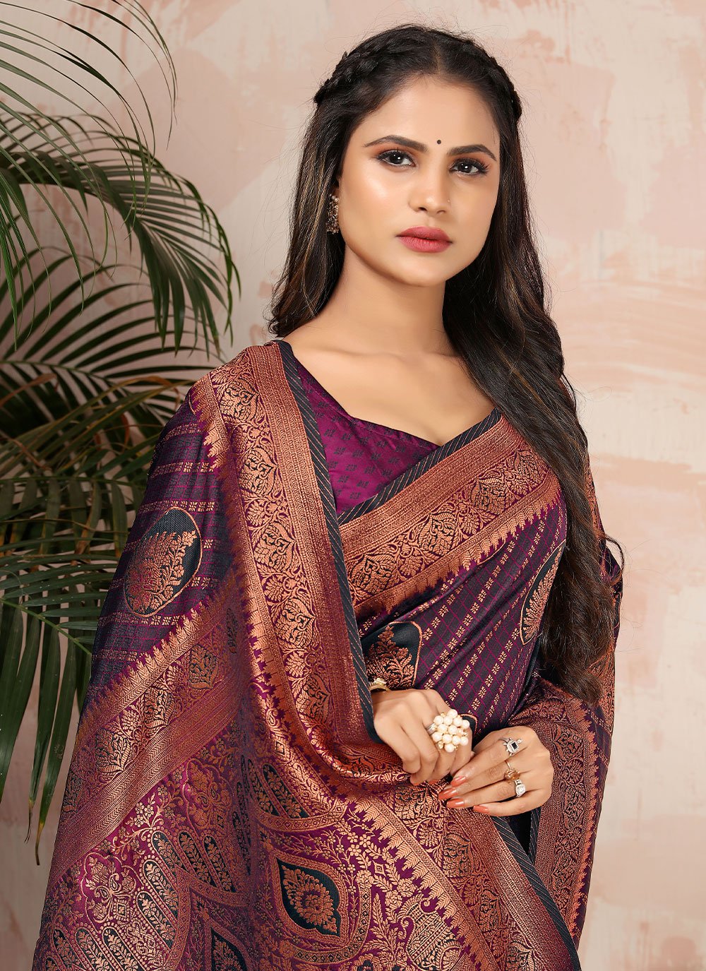 Trendy Saree Satin Silk Purple Woven Saree