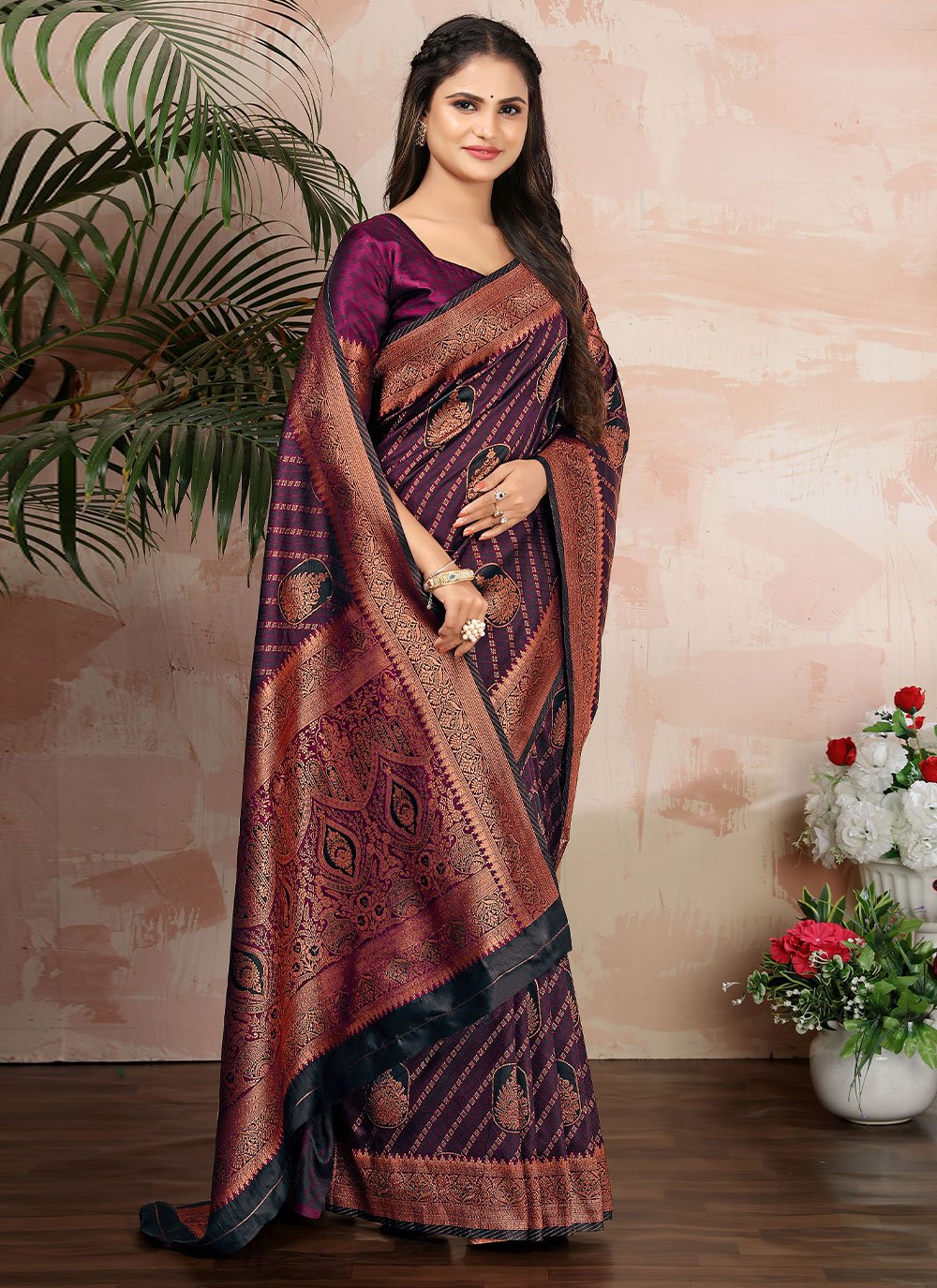 Trendy Saree Satin Silk Purple Woven Saree