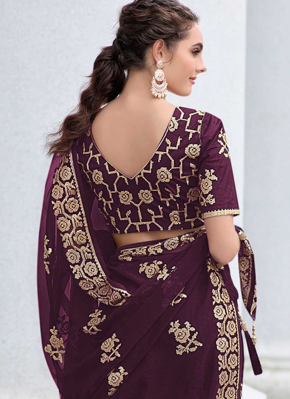 Contemporary Shimmer Georgette Purple Sequins Saree