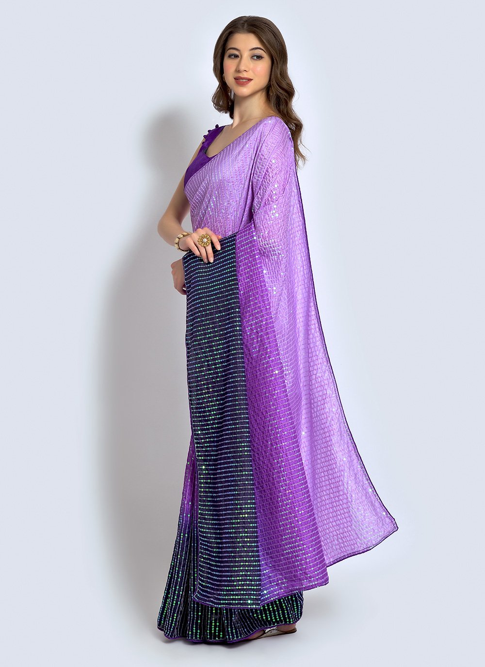 Shaded Saree Georgette Purple Sequins Saree