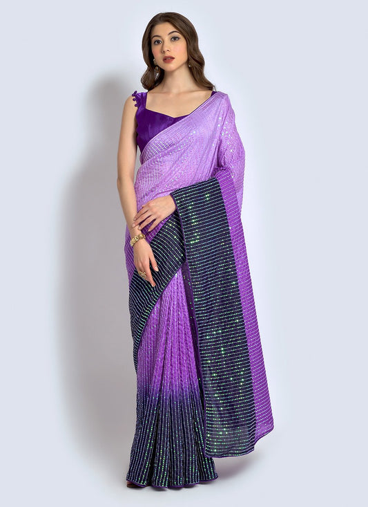 Shaded Saree Georgette Purple Sequins Saree