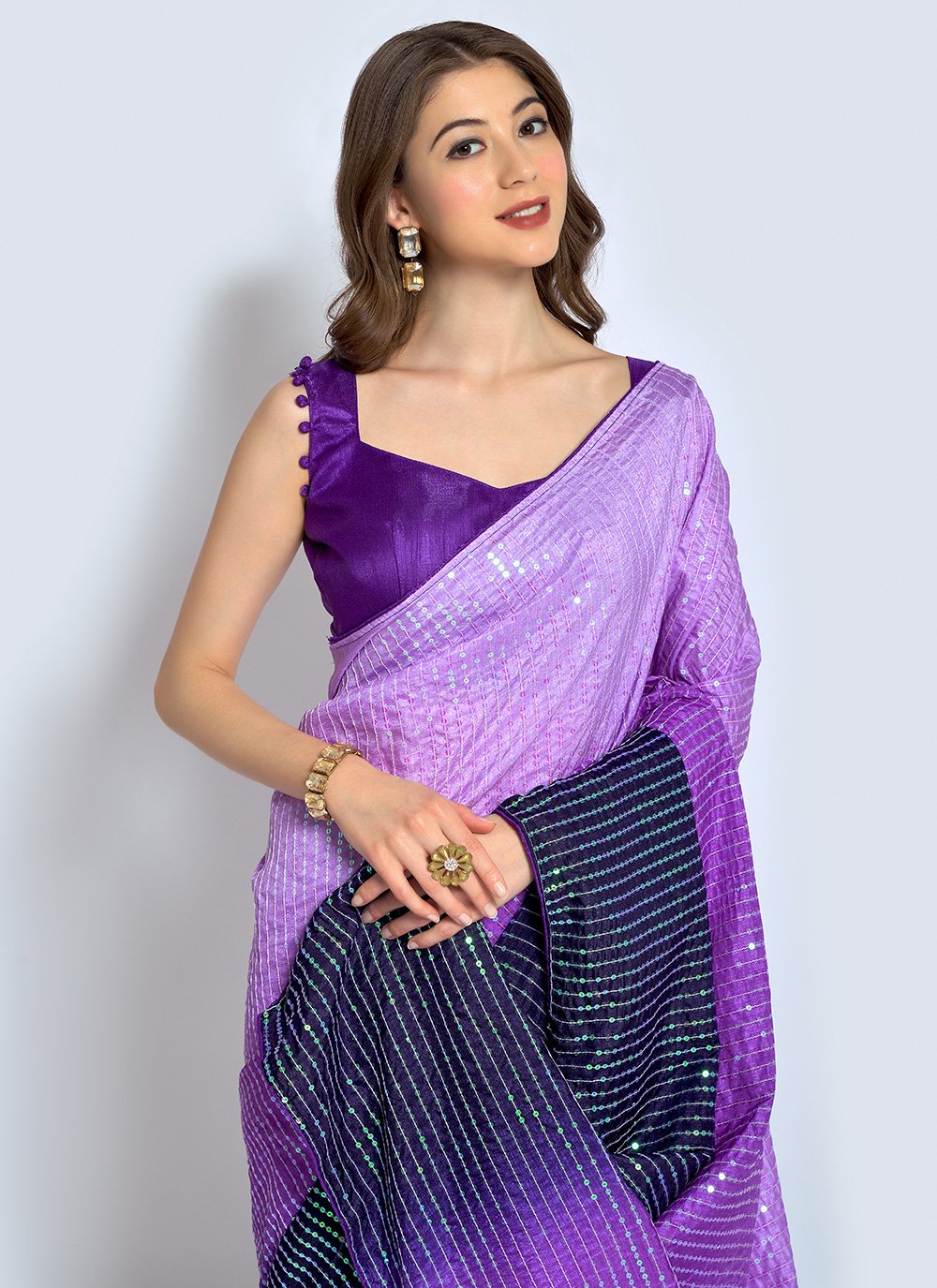 Shaded Saree Georgette Purple Sequins Saree