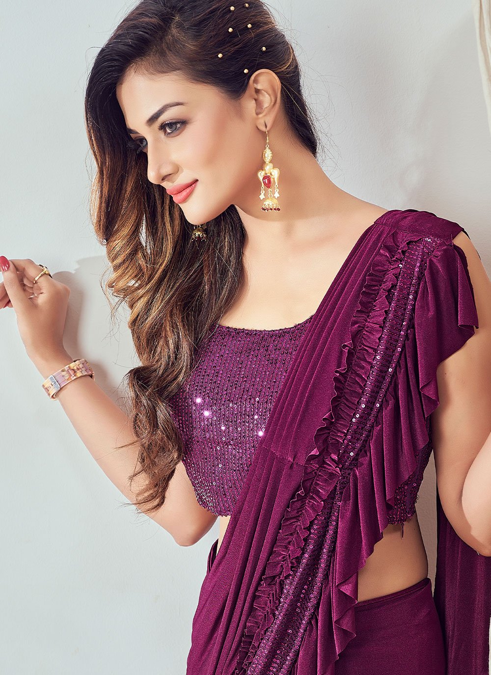 Trendy Saree Imported Purple Sequins Saree