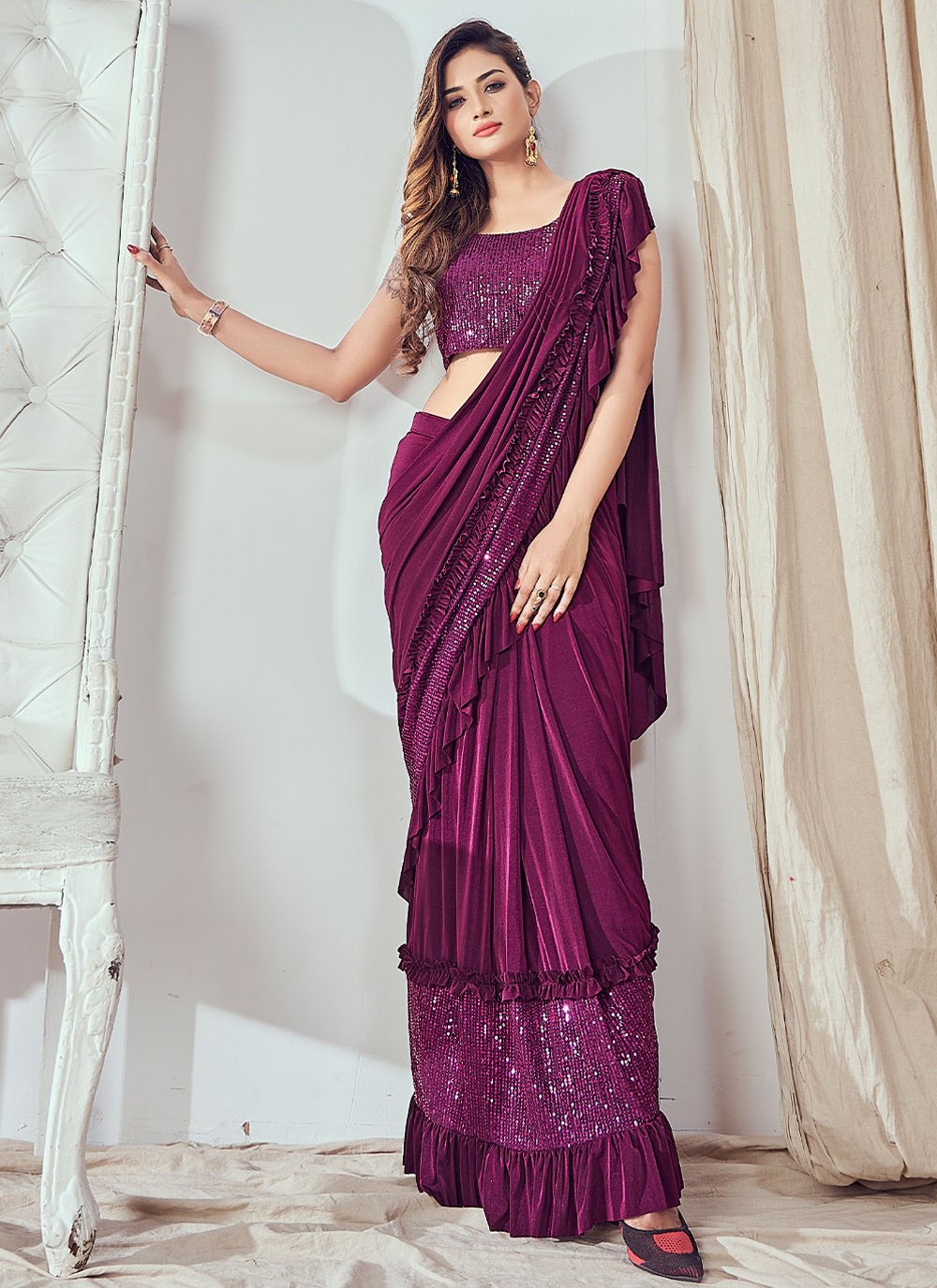 Trendy Saree Imported Purple Sequins Saree