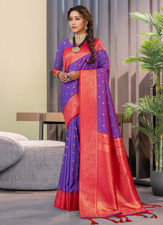 Designer Silk Purple Weaving Saree