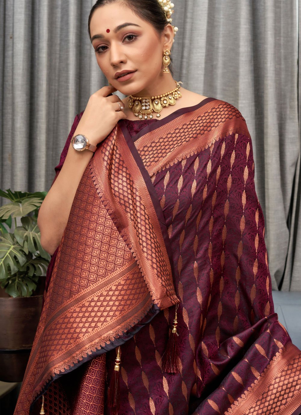 Designer Silk Purple Jacquard Work Saree